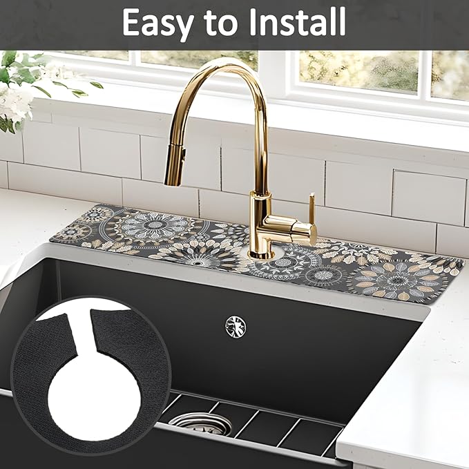 24" X 5.5" Kitchen Sink Splash Guard Faucet Mat Mandala Super Absorbent Fast Drying Faucet Guard & Draining Mat Sink Splash Guard Behind Faucet for Kitchen, Bathroom