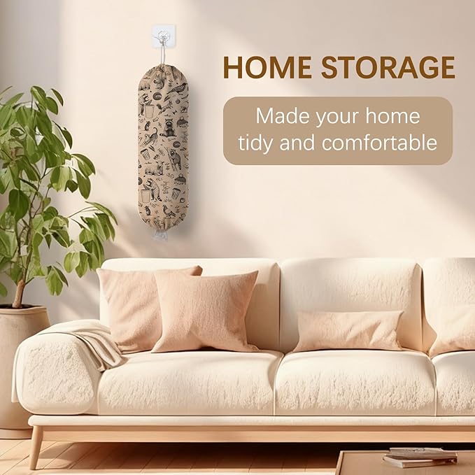 Plastic Bag Holder Dispenser, Plastic Grocery Bag Organizer & Wall Mount Paper Trash Bags Saver Storage for Kitchen Home Pantry Decor, Retro Animal Shopping Bags Storage Dispenser