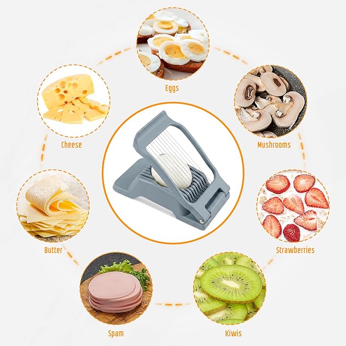 Egg Slicer for Hard Boiled Eggs, Stainless Steel Wire, Heavy Duty Aluminium Egg Cutter Dishwasher Safe for Egg Strawberry Soft Fruit, Blue-Gray