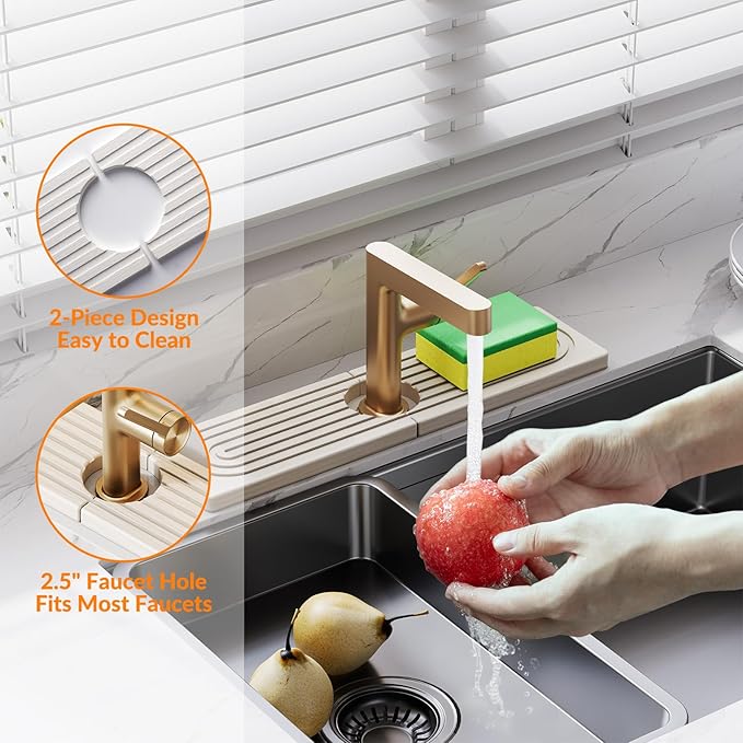 15.7 Inch Stone Faucet Mat for Kitchen Sink Splash Guard, Diatomite Sink Protectors for Kitchen Sinks Behind Faucet, Quick Dry Water Absorbing Stone Tray , Drip Catcher (White, 15.7" x 3.9")