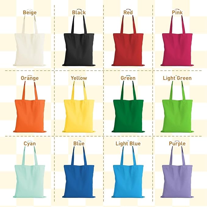 Lzerking Canvas Tote Bag Bulk 24 Pack Colored Canvas Bag for Gift, 13x15 Inches 12oz Heavy Duty Medium Reusable Blank Cloth Bags for Painting, Heat Transfer Vinyl