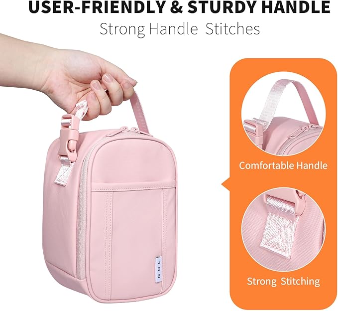 NOL Natural Organic Lifestyle Insulated Lunch Bag for Adult - Snack Bag Lunch Cooler Bag Soft Lunch Tote Bag for Work, Pink