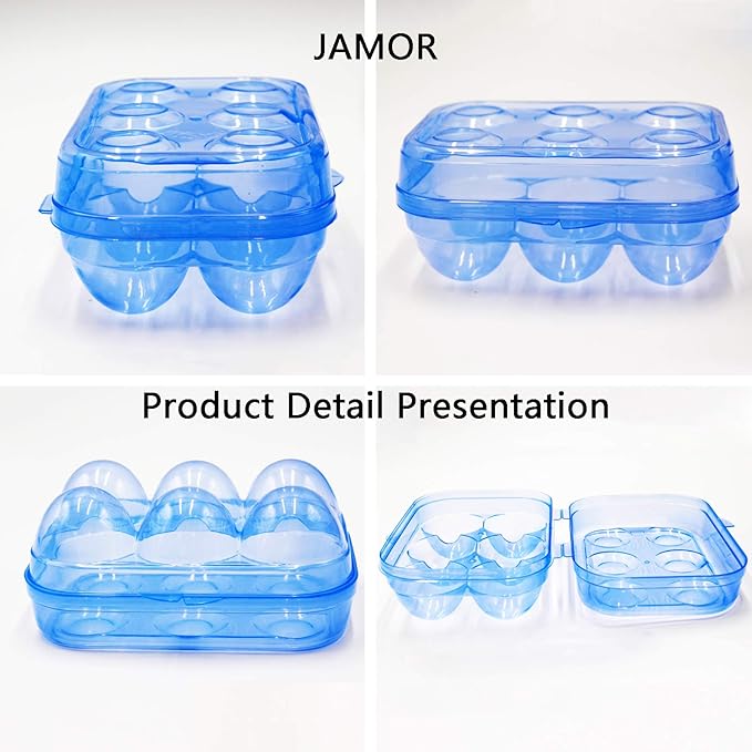 JAMOR 6 Grid Egg Storage Box Refrigerator Crisper Egg Protection Box Portable Egg Carriage Container For Camping Picnic Essential (White)