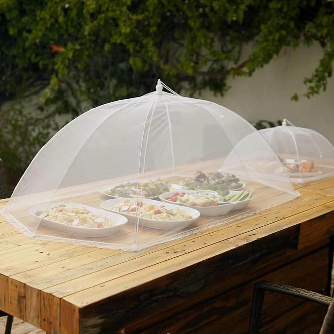 Simply Genius Pop-Up Mesh Food Covers - 17 x 17 in, White, 6 Pack, Large & Tall - Reusable & Collapsible Food Tents for Outdoor Serving