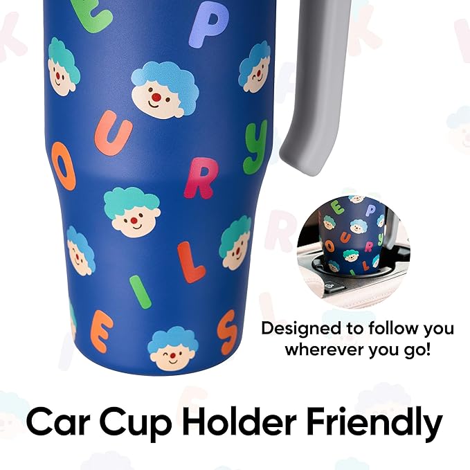 Fijinhom 25 oz Insulated Tumbler with Handle, Stainless Steel Insulated Water Bottle Coffee Mug with Straw, Coffee Cups, Cute Water Bottle for Sports, Travel, Lunch, Alphabet Bubs