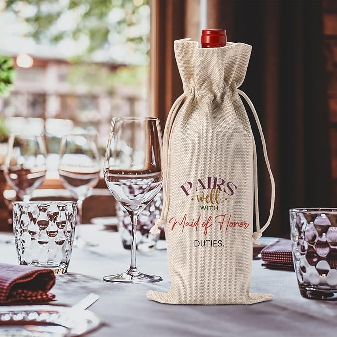 FBCCZEY Maid of Honor Bridesmaid Proposal Gifts Maid of Honor Bridesmaid Wine Bag Wedding Engagement Gift for Bridesmaid Pairs Well with Maid of Honor Duties Wine Bags