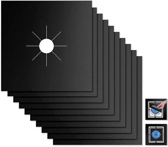 Stove Burner Covers 10 Pack, 10.6x10.6 Inch Gas Stove Top Covers, Non-Stick reusable Burner Liners, Cuttable Protectors for Easy Clean Kitchen Accessories, Black