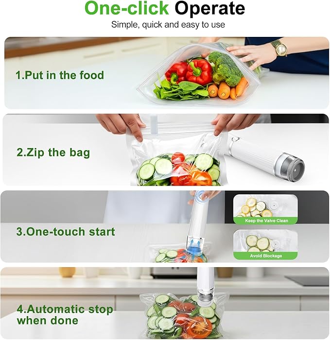 Vacuum Sealer for Food (Compact Vacuum Sealer Machine + 40 Reusable Vacuum Bags), Handheld Vacuum Food saver for 10X Preservation & Fresh, Powerful 80Kpa Portable Vacuum Sealer
