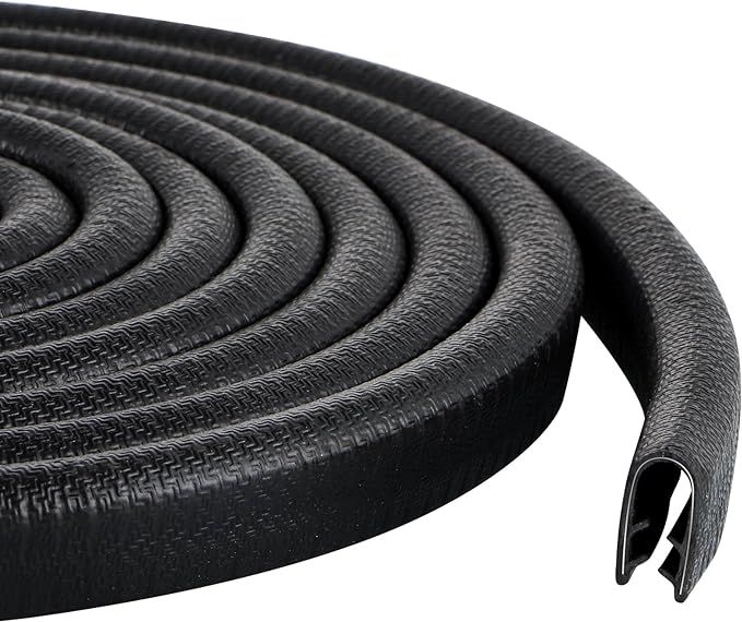 Rubber Edge Trim Guard 10ft/3m, Adhesive Free Door Edge Protector, U Shape Edge Seal Strip with Embedded Metal Clips Fits 3/64" to 1/4" Thick Edges (Black)