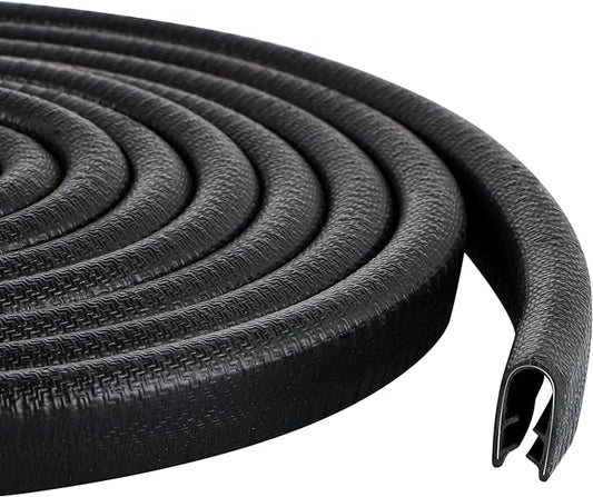 Rubber Edge Trim Guard 10ft/3m, Adhesive Free Door Edge Protector, U Shape Edge Seal Strip with Embedded Metal Clips Fits 3/64" to 1/4" Thick Edges (Black)