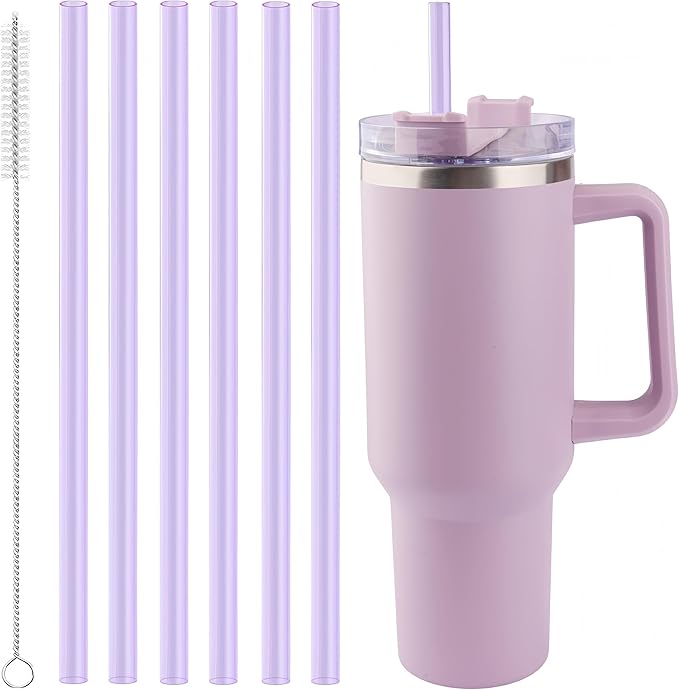 Joshey 12 Inch Tritan Replacement Straws for Stanley 40oz Tumbler - 6 Pack Reusable Long Straws with Cleaning Brush, Fits 30oz & 40oz Stanley Cup Accessories, BPA-Free (Purple)