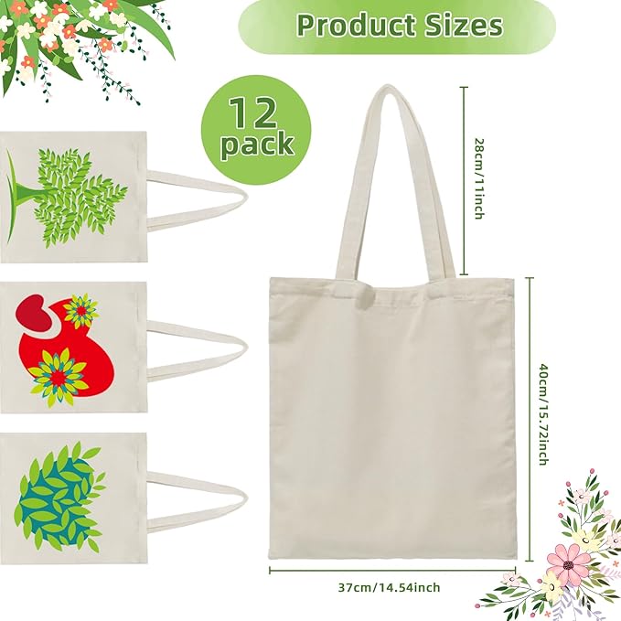 HECTOLIFE 6 I 12 I 24 I 48 Pack Canvas Tote Bags,Reusable Blank Canvas for Shopping Bags,Grocery Bags,DIY Gift Bags
