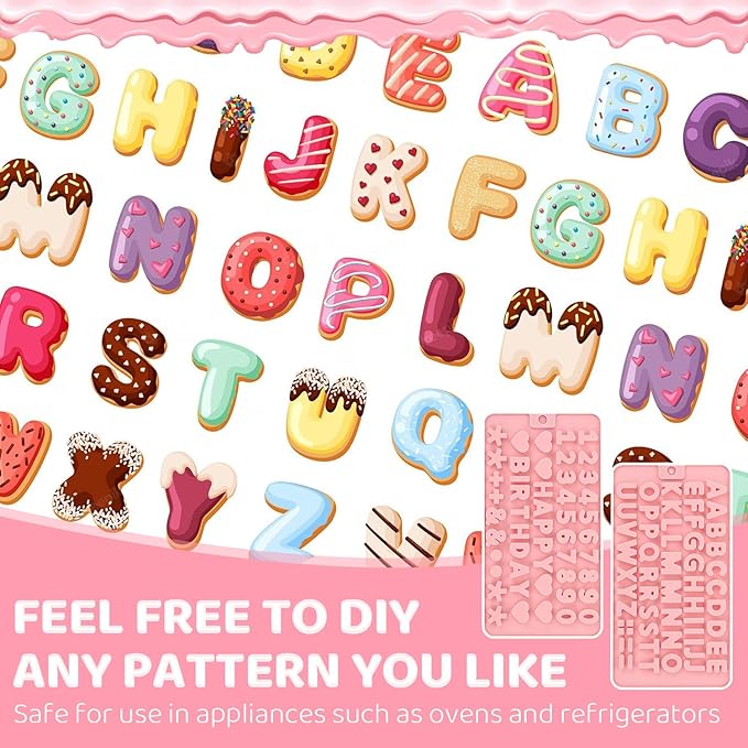2PCS Silicone Molds for Chocolate,Number Letter Molds,Reusable Candy Molds with Happy Birthday Decorating Symbols,Mini Size Alphabet Decorating for Birthday Cake Lollipop Fondant Chocolate (Pink)