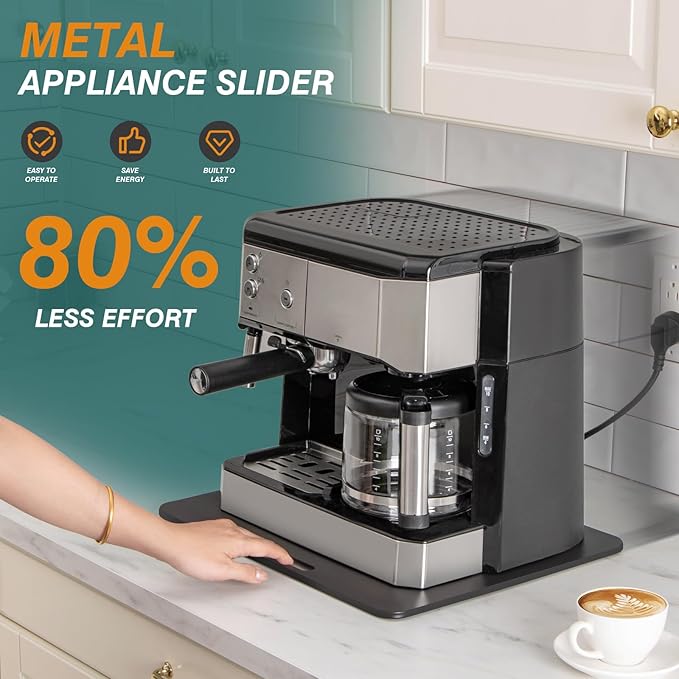 ANBOXIT Metal Appliance Slider, Sliding Tray for Coffee Maker,360° Effortless Movement,Small Appliance Rolling Tray for Counter, Coffee Pot Slider, Wide - Large (13"D x 16"W)