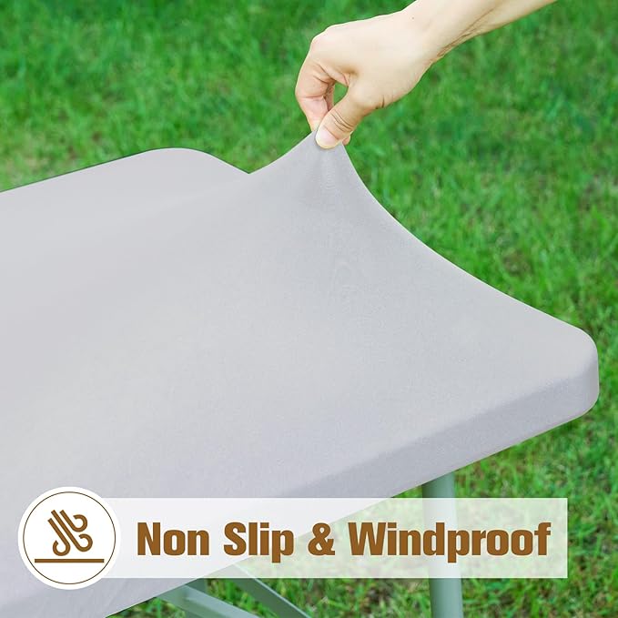 Fitted Rectangle Tablecloth 30 x 72 Inch Elastic Table Cloth for 6ft Table, Stretch Spandex Table Cover Silver Washable Polyester Table Top Cap Cover for Dining Picnic Camping Indoor and Outdoor