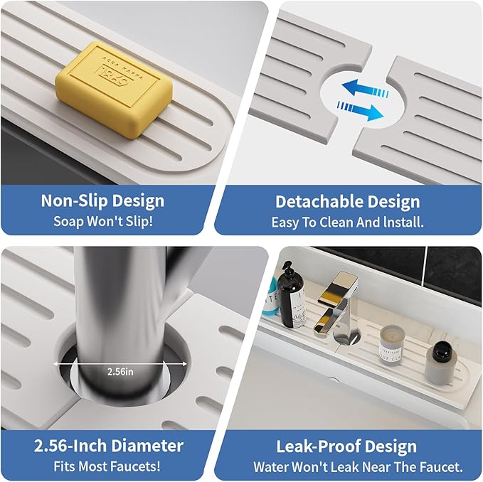 Kitchen Faucet Mat, Diatomite Sink Faucet Mat Splash Guard for Kitchen, Water Absorbing Stone Tray for Sink, Quick Drying Faucet Mat for Kitchen Sink, Absorbent Stone Drying Tray for Bathroom Counter