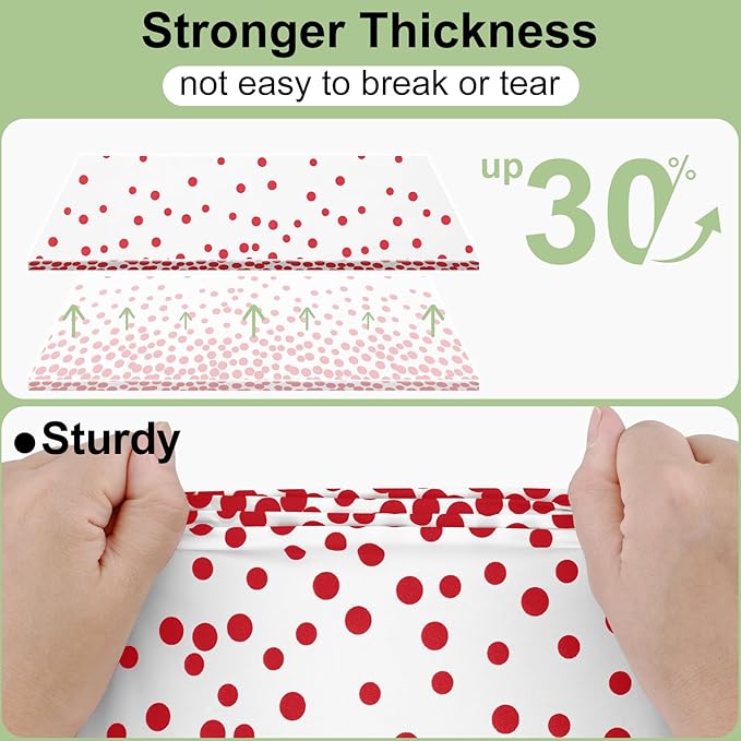 Smiry Plastic Table Cloth Disposable 5 Pack, 54 x 108 Inch Rectangle Waterproof Tablecloth, Printed Gold Table Runner Style for Birthday Weeding, Party Decorations, Leakproof & Sturdy, White and Red