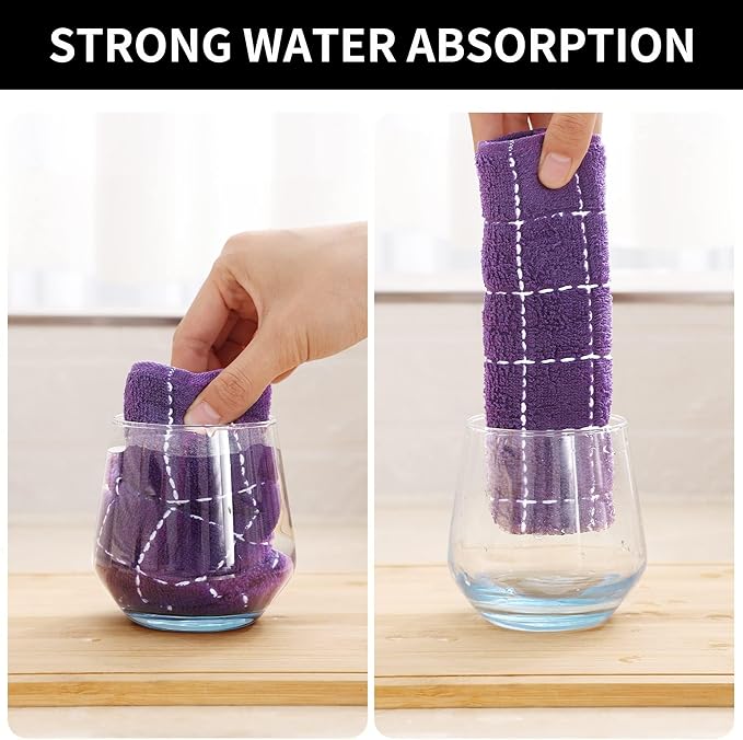 Homaxy 100% Cotton Terry Kitchen Towels(Purple, 13 x 28 inches), Checkered Designed, Soft and Super Absorbent Dish Towels, 5 Pack
