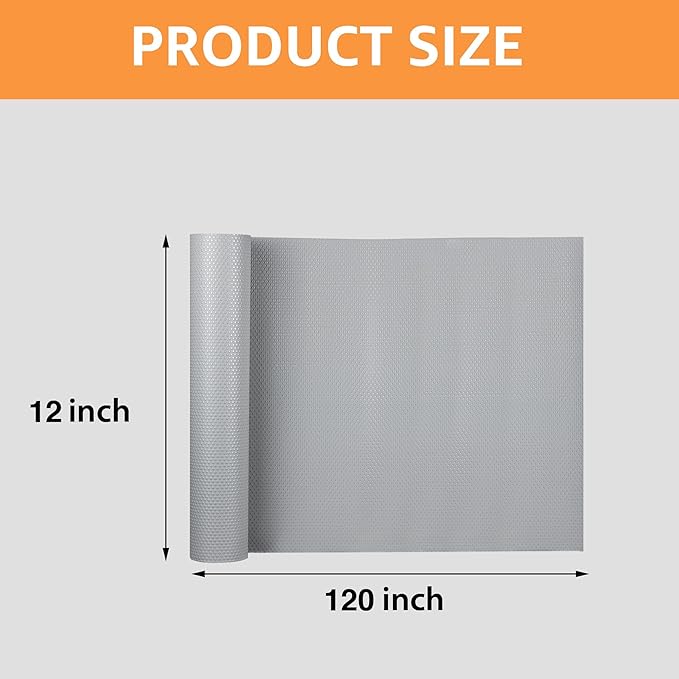 FLPMIX Kitchen Cabinet Shelf Liner: Waterproof Drawer Liner 12"x 120" - Easy to Cut Non-Adhesive Cupboard Mat for Kitchen Bathroom Pantry Shelves Light Gray