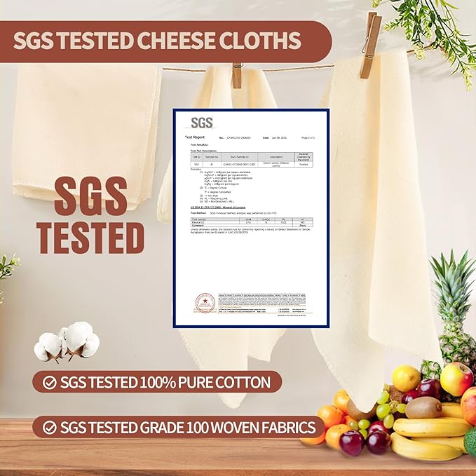 12Pcs Reusable Cheese Cloths 20x20 Inch, 100 Grade Cheesecloth Hemmed 4 Edges, 100% Unbleached Cotton Cheese Cloth Bag for Straining, Muslin Cloth Strainer for Baking, Juicing, Cheese, Crafts Making