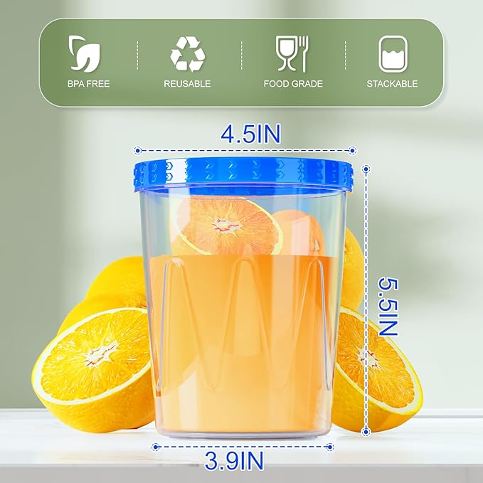 6 Pack-34oz Reusable Freezer Storage Containers, [STURDIER and MORE DURABLE] Airtight Plastic Food Storage Containers with Twist Top Lids, |BPA Free| Stackable | Leakproof| Microwave/Dishwasher Safe