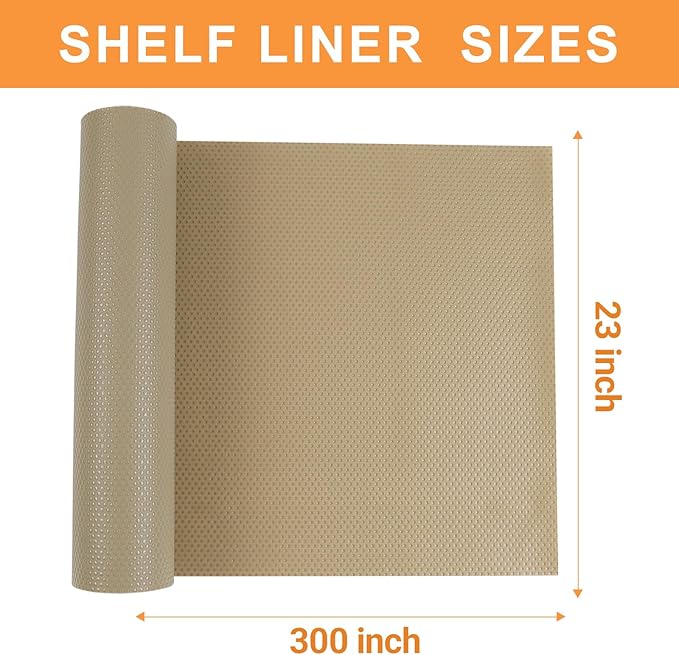 FLPMIX Shelf Liners for Kitchen Cabinets: 23 inch Wide Large Waterproof Under Sink Mat - Khaki Non-Adhesive Easy to Cut Drawer Liner for Pantry Shelves 23" W x 300" L