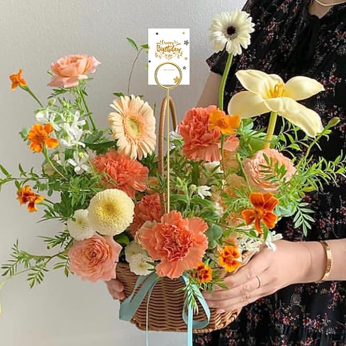 30 Pack Strong Grip Gold Floral Card Holder Picks, 13.4 Inch Premium Metal Flower Picks for Table Centerpieces, Picture Holders for Tables, Photo Card Holder Sticks for Flower Arrangements