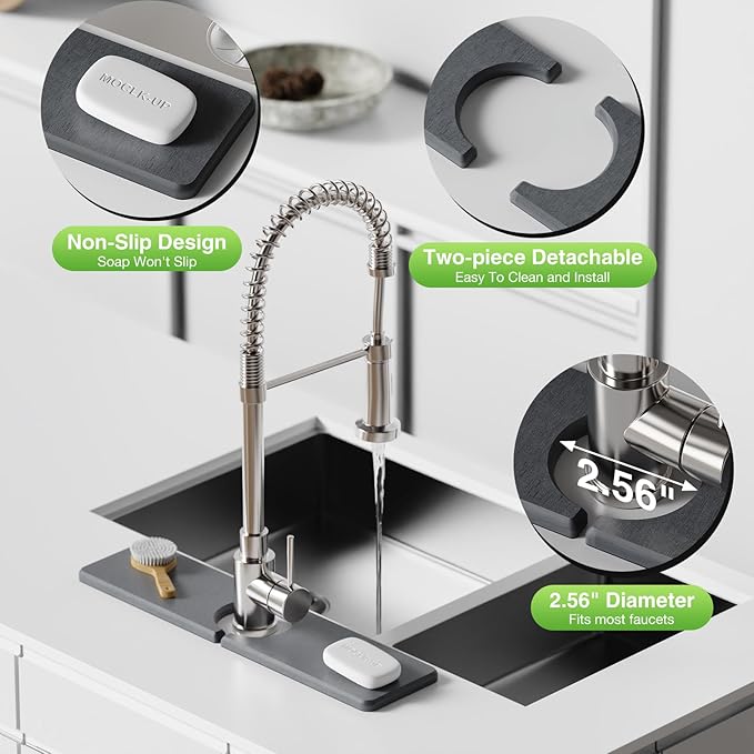 15.8" x 4" Stone Faucet Mat for Kitchen Sink, Quick Drying Diatomite Sink Tray, Faucet Sink Splash Guard for Prevents Moisture Buildup (Dark Gray)