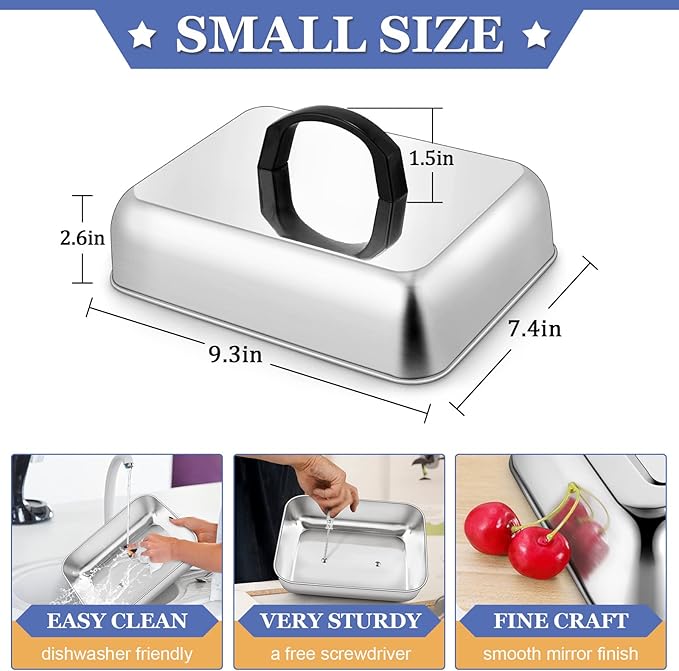 Rectangle Cheese Melting Dome, HaSteeL Stainless Steel Basting Cover for Flat Top Griddle BBQ Steaming Grilling Cooking Indoor & Outdoor, Large 13In & Small 9.3In, Heavy Duty & Dishwasher Safe(2 Pcs)