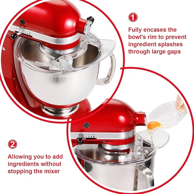 Pouring Shield for KitchenAid 4.5-5 Quart Tilt-Head Stand Mixer, Splash Guard with Removable Pouring Chute, Mixer Accessories and Attachments