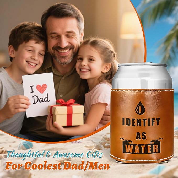 Fathers Day Gifts for Dad from Daughter Son,Funny Mens Gifts for Him Men Boyfriend Husband Birthday Gag Cool Retirement Gift Ideas for Grandpa,Leather Can Cooler Christmas Stocking Stuffers