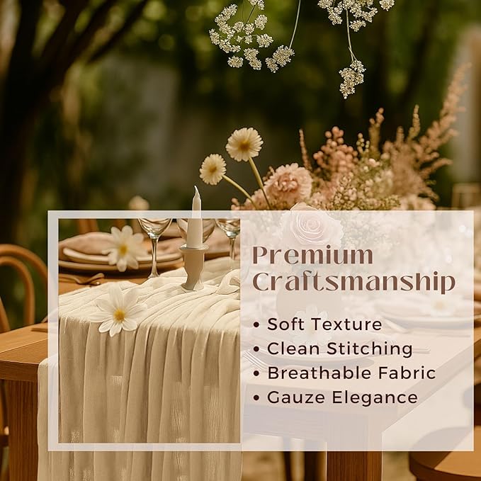12 Pack Brown Cheesecloth Table Runner – 10FT x 12pcs Rustic Gauze Table Runners for Fall Wedding, Thanksgiving, Farmhouse Dinner, Boho Party Décor