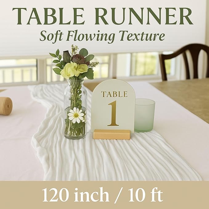 12 Pack Ivory Cheesecloth Table Runner – 10FT x 12pcs White Gauze Table Runners for Wedding, Bridal Shower, Elegant Rustic Boho Reception Décor