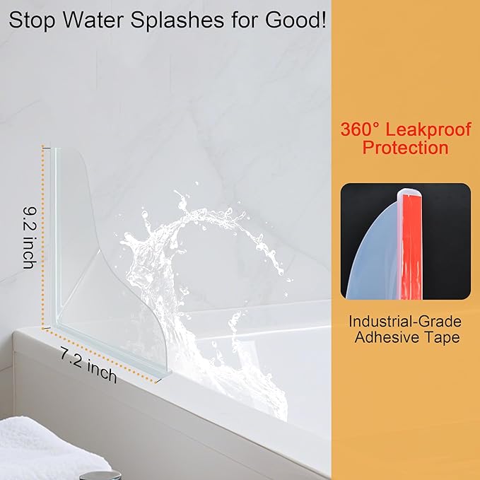 Mofason Silicone Shower Splash Guard, Clear Bathtub Corner Splash Guard, Bathroom Shower Water Guard with Adhesive for Fixing, Can Be Used in Washbasin, Tubs, Sinks Etc - 2Pack