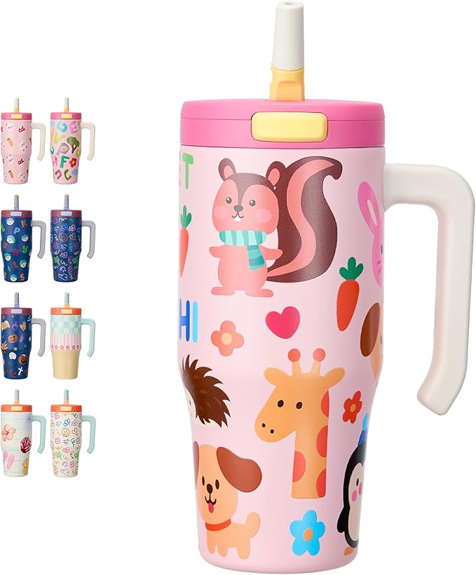 Fijinhom 25 oz Insulated Tumbler with Handle, Stainless Steel Insulated Water Bottle Coffee Mug with Straw, Coffee Cups, Cute Water Bottle for Sports, Travel, Lunch, Pet Pals