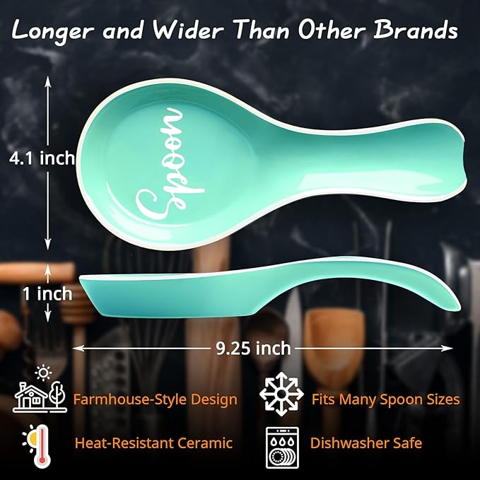 Turquoise Spoon Rest for Stove Top, DAYYET Ceramic Teal Large Spoon Holder, Spoon Rest for Kitchen Counter, Spatula Holder Utensil Rest for Ladles, Tong, Teal Kitchen Decor and Accessories