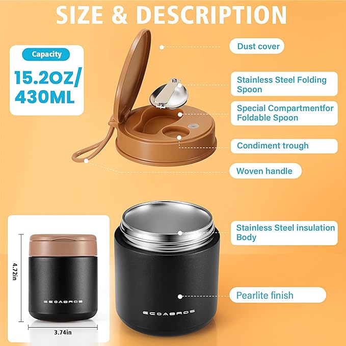 Kids Thermo Food Jar for Hot Food, 15.2 oz Vacuum Insulated Hot & Cold Lunch Container with 316 Stainless Steel Interior, Wide Mouth Soup Jar for School (Green)