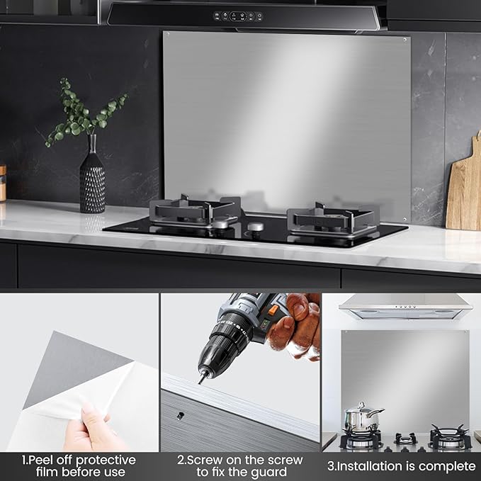 12"x29.5" Stainless Steel Backsplash - Ultra Flat & Easy to Clean, Protect Wall from Splash & Stain - Kitchen Stove Backsplash Panel for Oven & Range Hood with Pre-Drilled Holes
