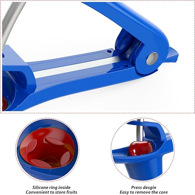 Cherry Pitter - UCMORX Stainless Steel Cherries Pitter Tool Cherries Corer Cherry Remover for Making Cherry Jam with Lock Design(Blue)