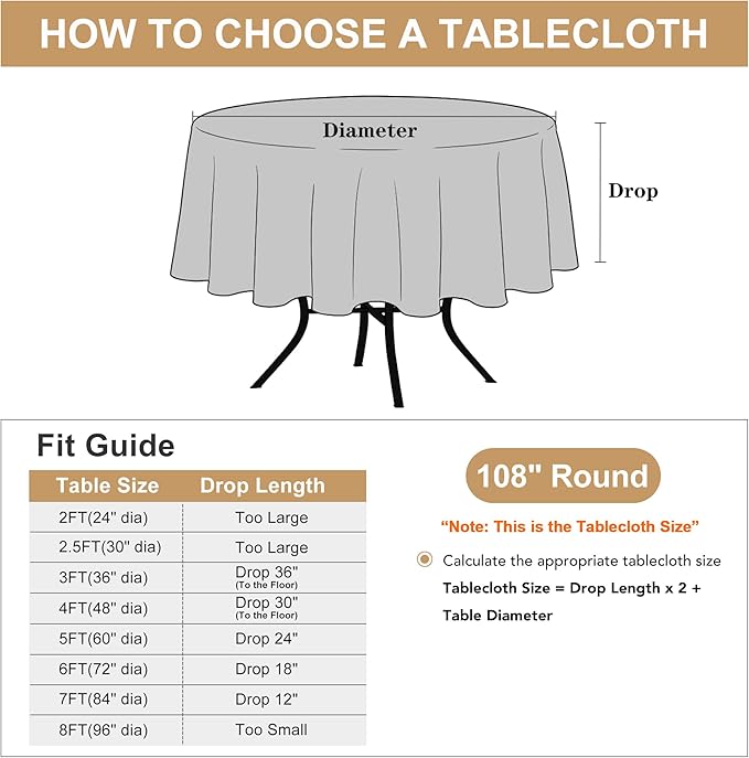 sancua Thanksgiving Round Tablecloth 108 Inch Diameter, 8 Pack Rust Circle Polyester Fabric Fall Table Cloth for Holiday Party Reception, Washable Table Cover Burnt Orange (Fit 42-96 Inch Tables)