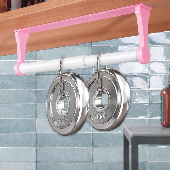 MONEER Kitchen Roll Holder Under Cabinet, Paper Towel Holder, Aluminum Alloy Kitchen Towel Holders, Self Adhesive Kitchen Roll Holder for Kitchen, Bathroom, Living Room (Pink)