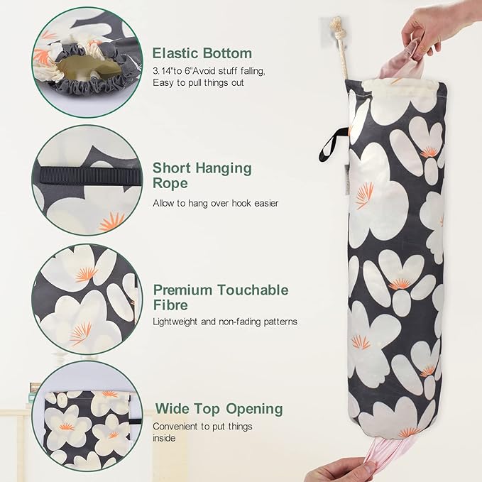 TOGETRUE Plastic Bag Holder, Lightweight Wall Mount Floral Grocery Bag Holder, Reusable Shopping Bag Storage Holder Organizer for Kitchen Pantry (Basic Black)