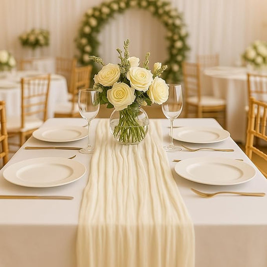 10FT Beige Cheesecloth Table Runner 120 Inch Rustic Boho Gauze Cheese Cloth Table Runner for Wedding Baby Shower Bridal Shower Birthday Party Home Decorations