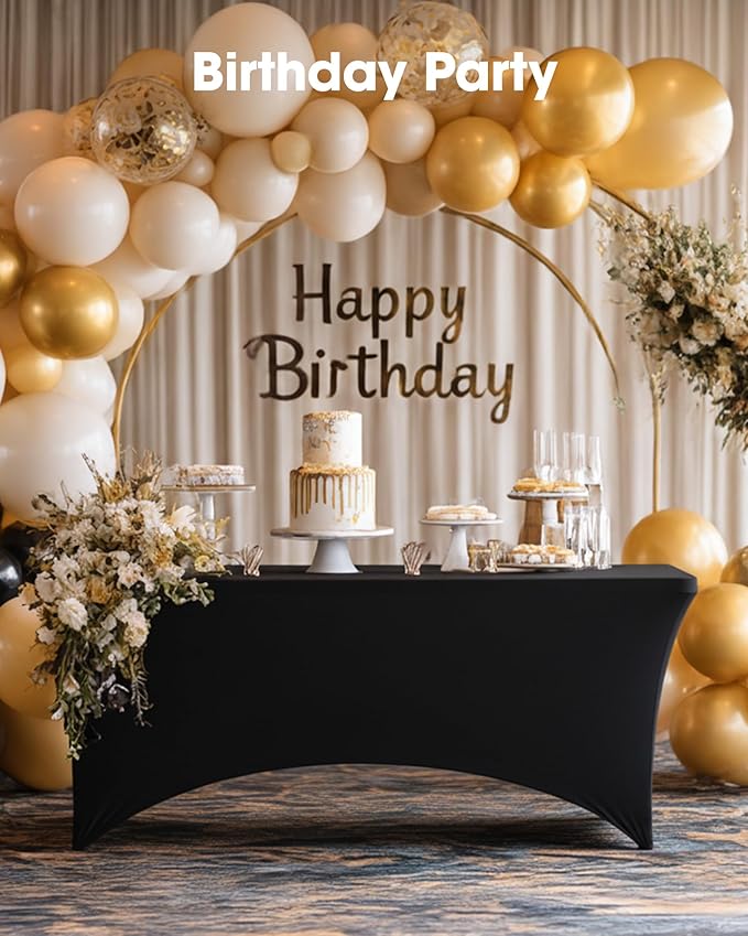 Pureegg Spandex Tablecloth 8ft - 2 Pack, Fitted and Tight Cloth for Rectangle Table, Wrinkle-Free and Stretch Table Cover for Party, Wedding, Banquet and Birthday, Black