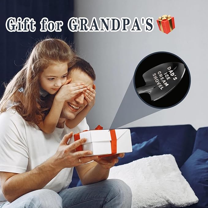 Gifts for Dad Stocking Stuffers for men dad father gifts Men Ice Cream Spoon Scoop for Ice Cream Lovers , Gifts for men Funny Engraved Stainless Steel Spoon Shovel, Birthday Fathers Gifts (Black)