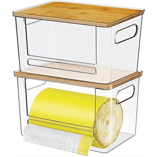 Acrylic Trash Bag Dispenser, Stackable Garbage Bag Organizer & Holder Dispenser, Clear Trash Bag Organizer for Under Sink, Kitchen Drawer Storage, Dishwasher Pods Container & Bag Holder