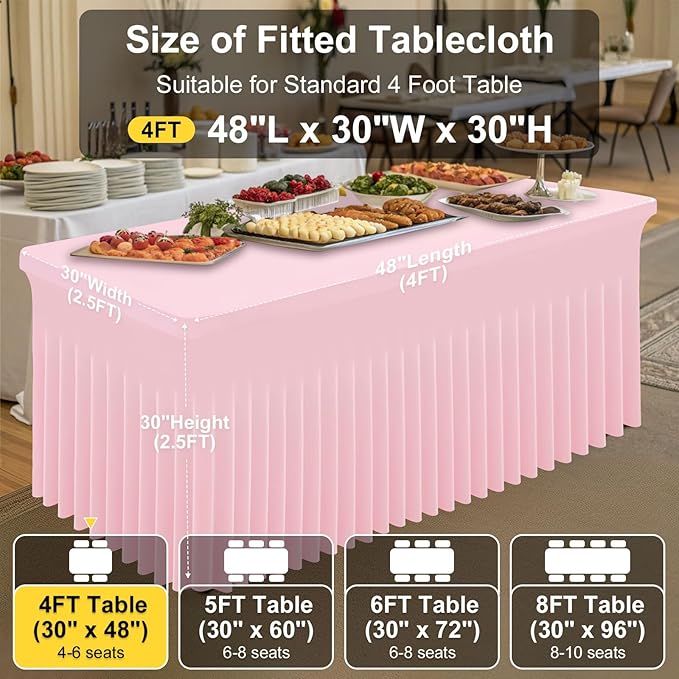 Smiry Spandex Tablecloth, Elastic Fitted Stretch Tablecloth for 4FT Rectangle Tables, Waterproof Washable Table Cover Skirt for Wedding, Banquet & Valentine's Day Parties (Pink, 48Lx30Wx30H Inch)