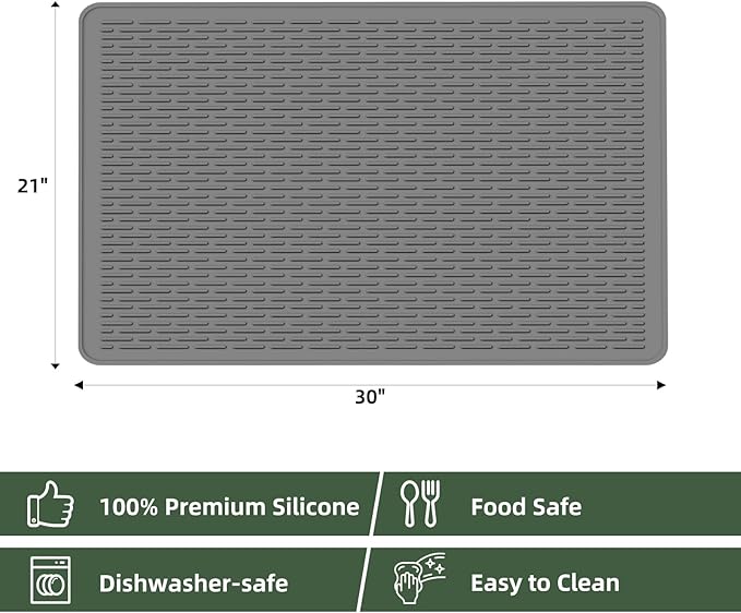 LONGKING Stove top Cover for Electric Stove - Silicone Stove Mat for Glass Top Stove, Dish Drying Mats For Kitchen, Range Covers for Electric Stove (Grey, 30 x 21)