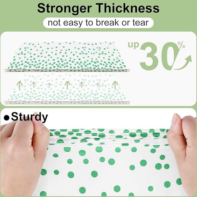 misaya 10 Packs Dot Disposable Table Cloth, 54 x 108 Inch Waterproof Plastic Tablecloth, Rectangle Green Dots in White Table Covers for Picnic, Birthday, Party