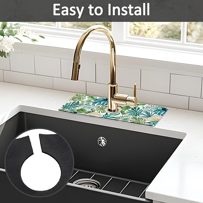 15" X 5.5" Kitchen Sink Splash Guard Faucet Mat Leaf Super Absorbent Fast Drying Faucet Guard & Draining Mat Sink Splash Guard Behind Faucet for Kitchen, Bathroom
